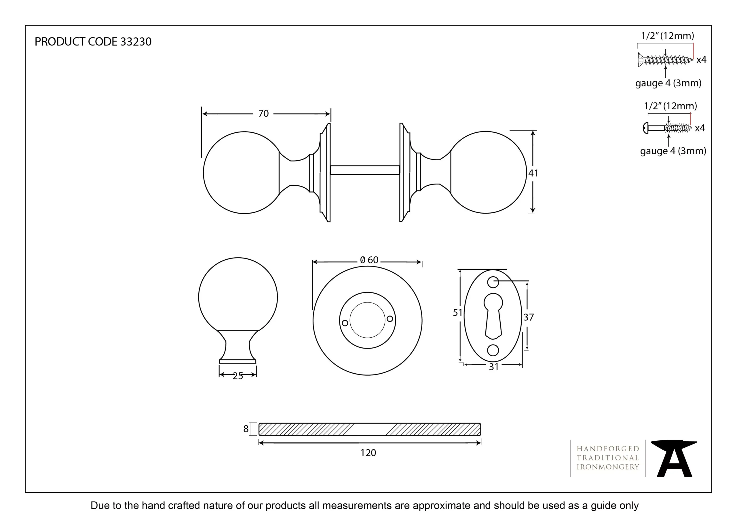 From The Anvil Set Beeswax Round Mortice / Rim Knob | 33230 - Image 2