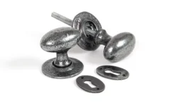 From The Anvil Set Pewter Oval Mortice / Rim Knob Set | 33644