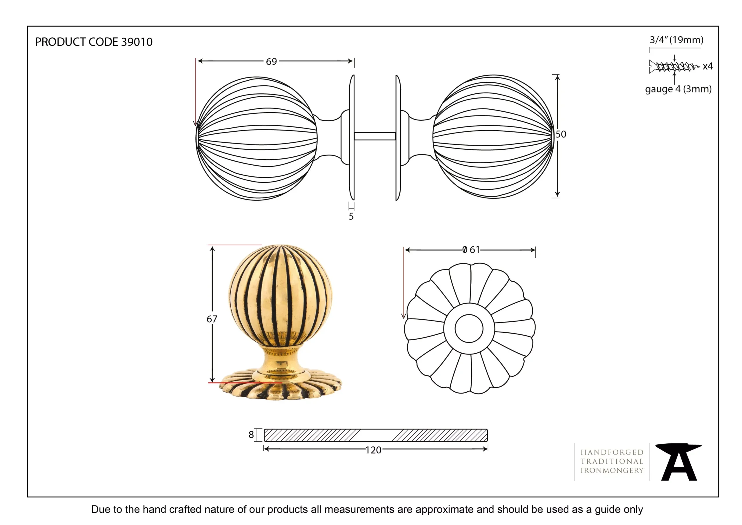 From The Anvil Set Polished Brass Flower Mortice Knob - Image 4