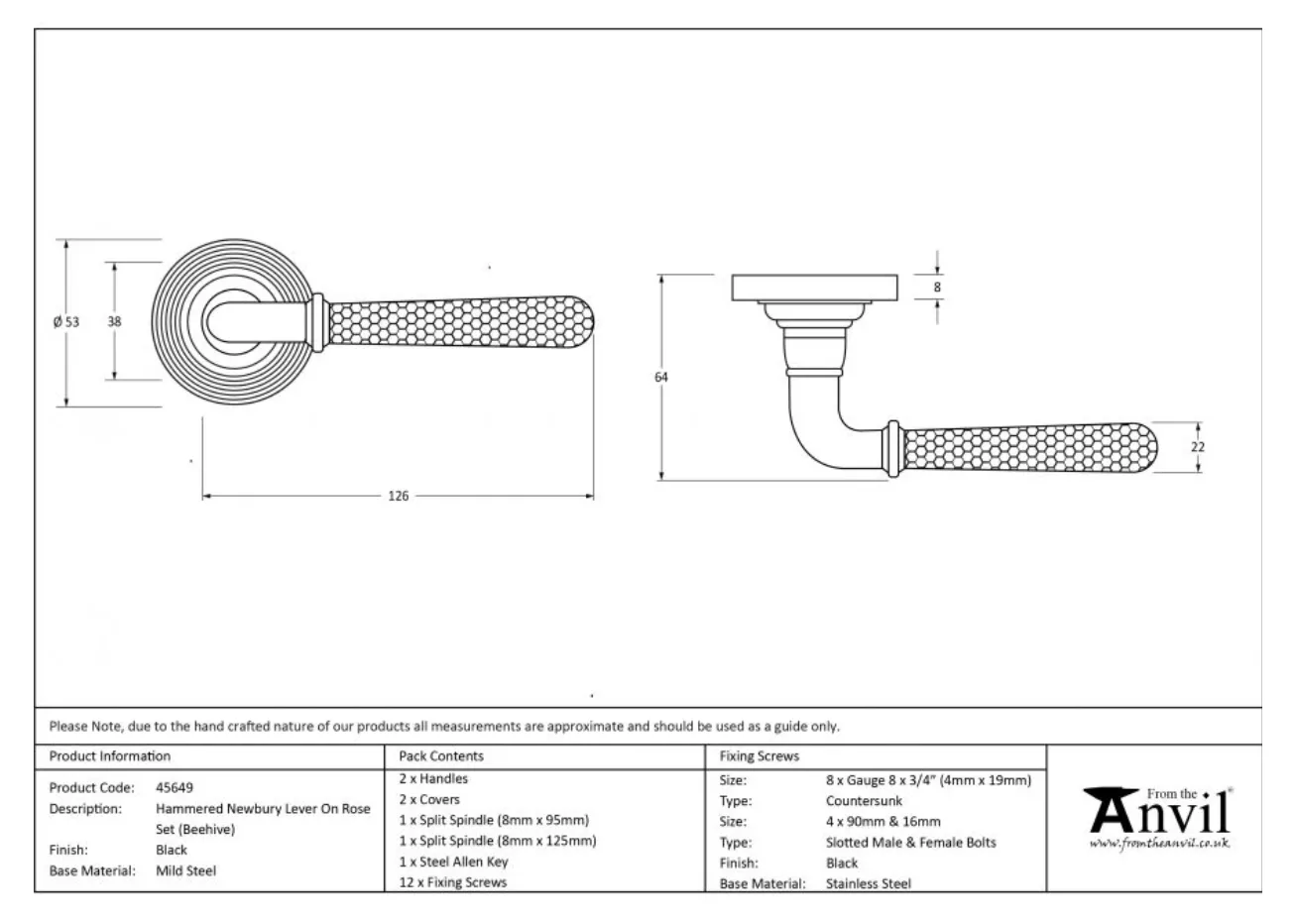 Set Black Hammered Newbury Lever On Beehive Rose | 45649 - Image 4