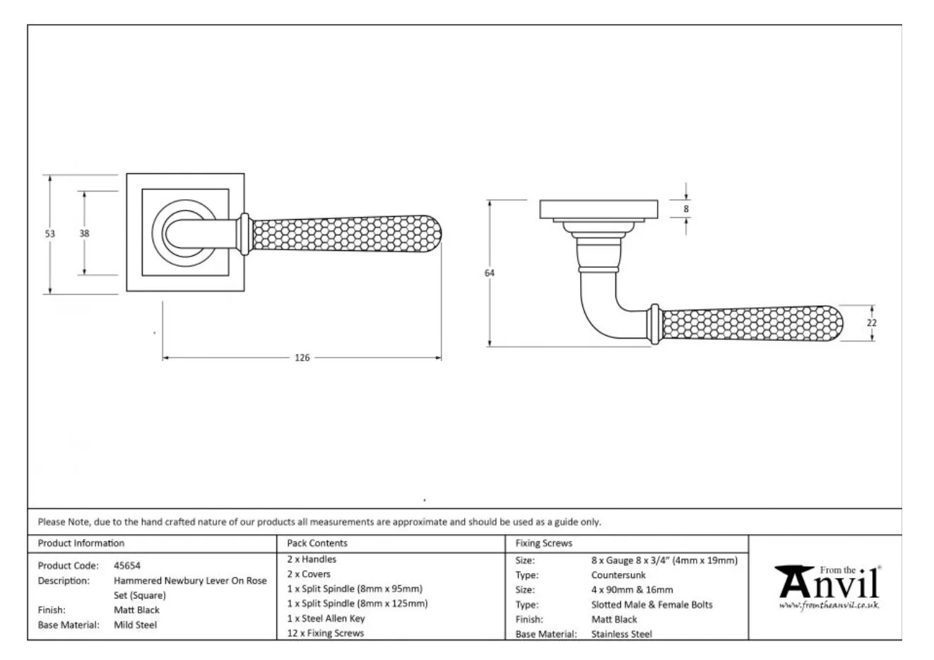 Set Matt Black Hammered Newbury Lever On Square Rose | 45654