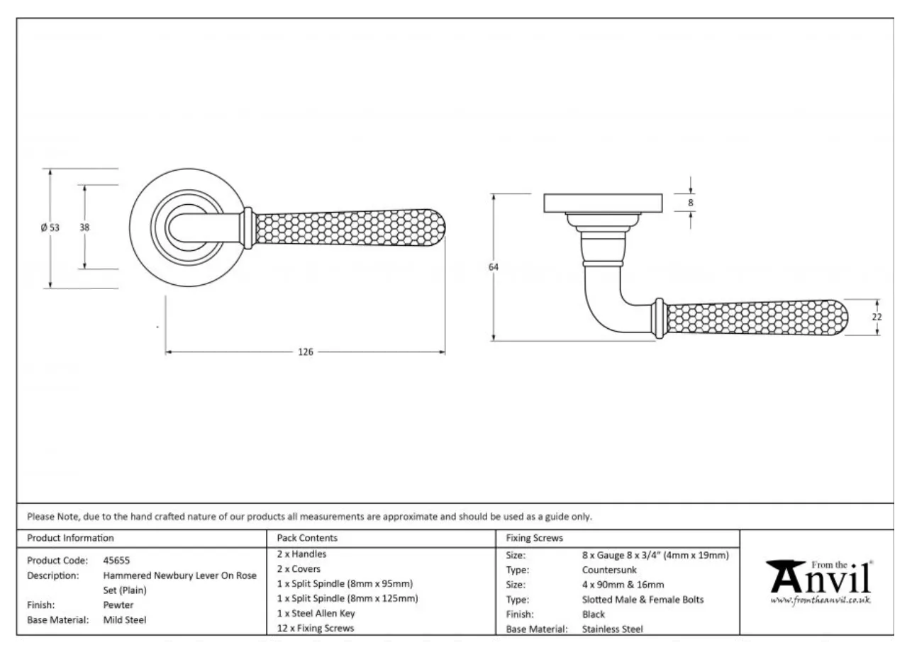 Set Pewter Hammered Newbury Lever On Plain Rose | 45655 - Image 5