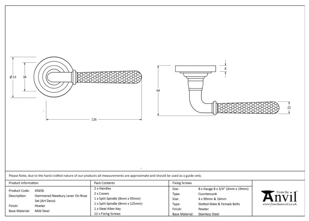 Set Pewter Hammered Newbury Lever On Art Deco Rose | 45656 - Image 6