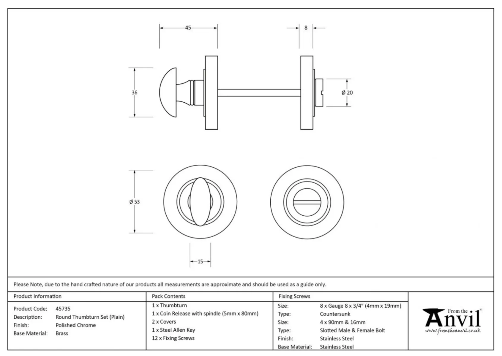 From The Anvil Polished Chrome Bathroom Thumbturn & Snib Release (Plain) | 45735