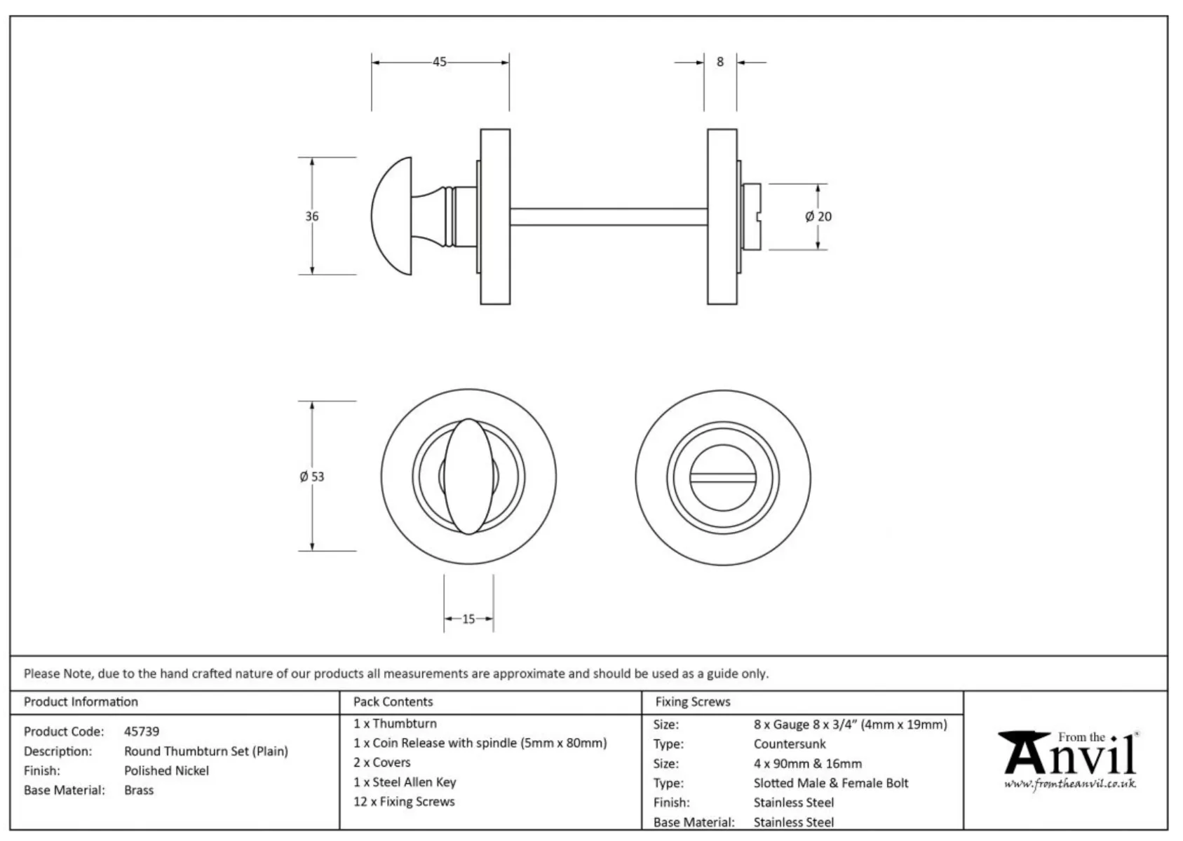 From The Anvil Polished Nickel Bathroom Thumbturn & Snib Release (Plain) | 45739 - Image 2