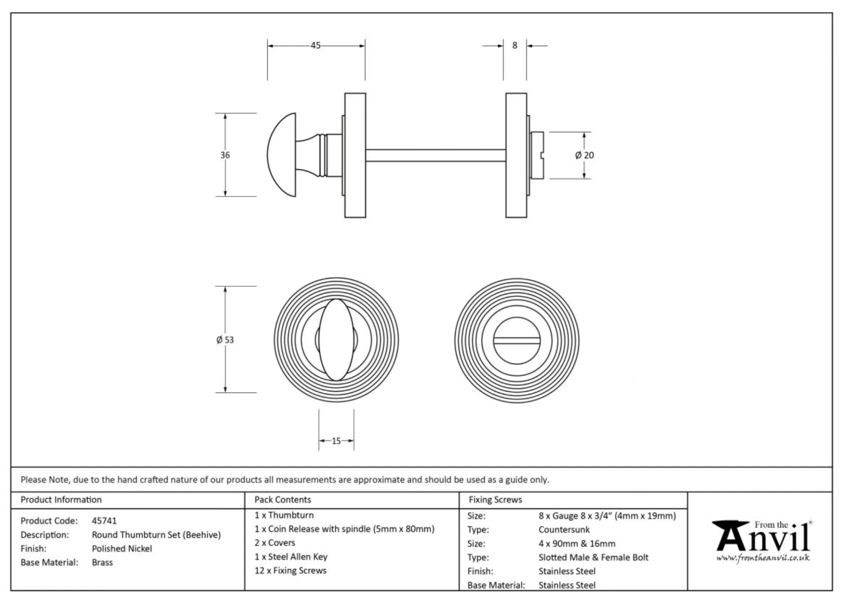 From The Anvil Polished Nickel Bathroom Thumbturn & Snib Release (Beehive) | 45741 - Image 2