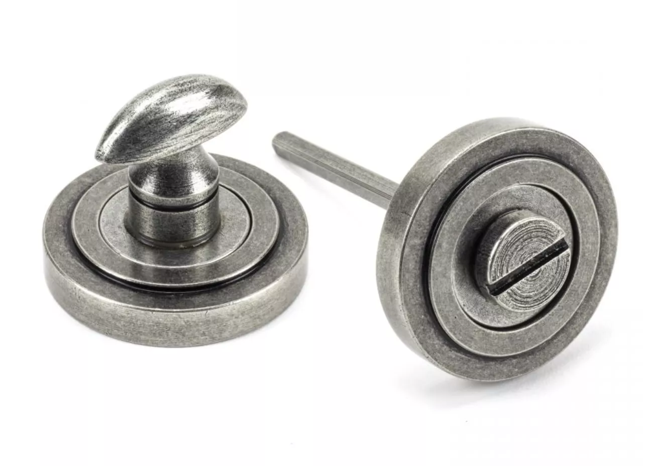 From The Anvil Pewter Round Bathroom Art Deco Thumbturn Set | 45752