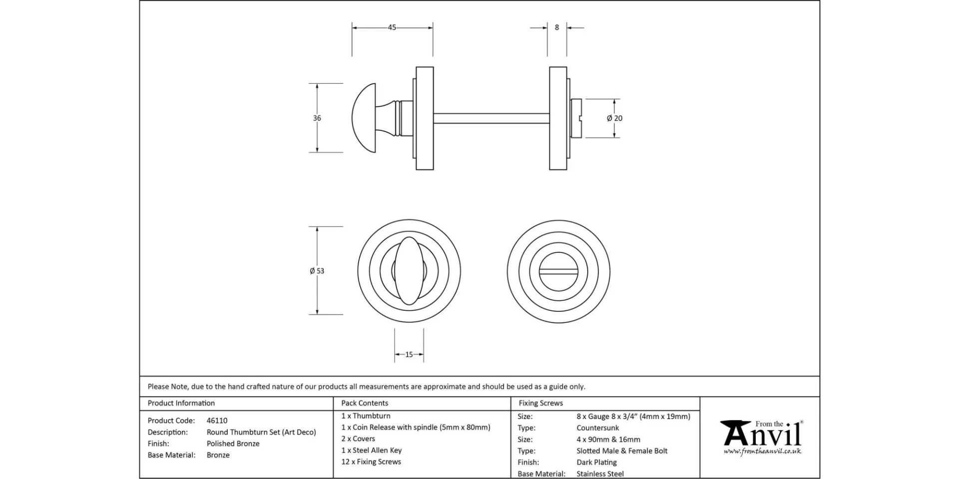 From The Anvil Polished Bronze Bathroom Thumbturn & Snib Release (Art Deco) | 46110 - Image 2