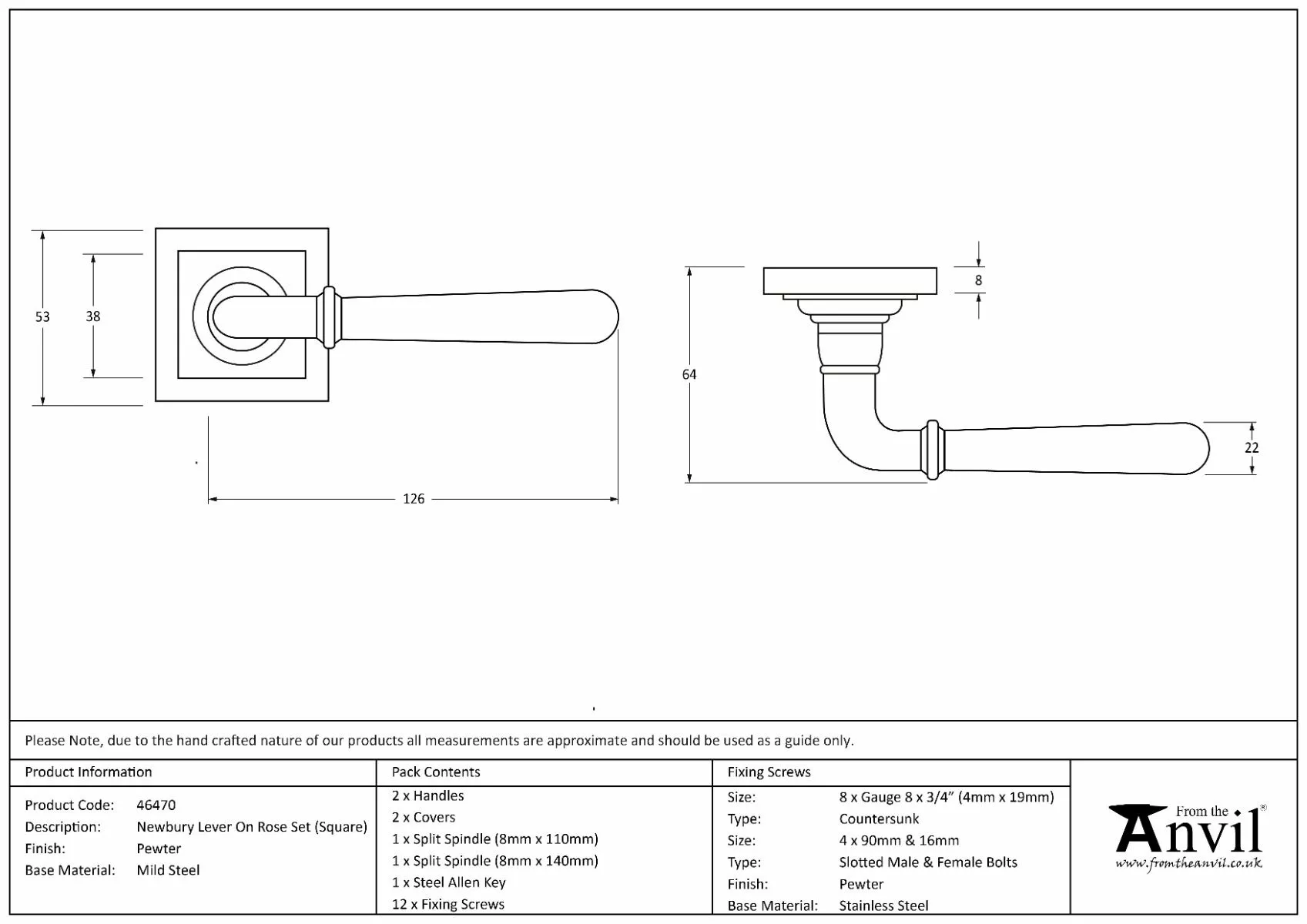 Set Pewter Newbury Lever On Square Rose | 46470 | 51333 - Image 5