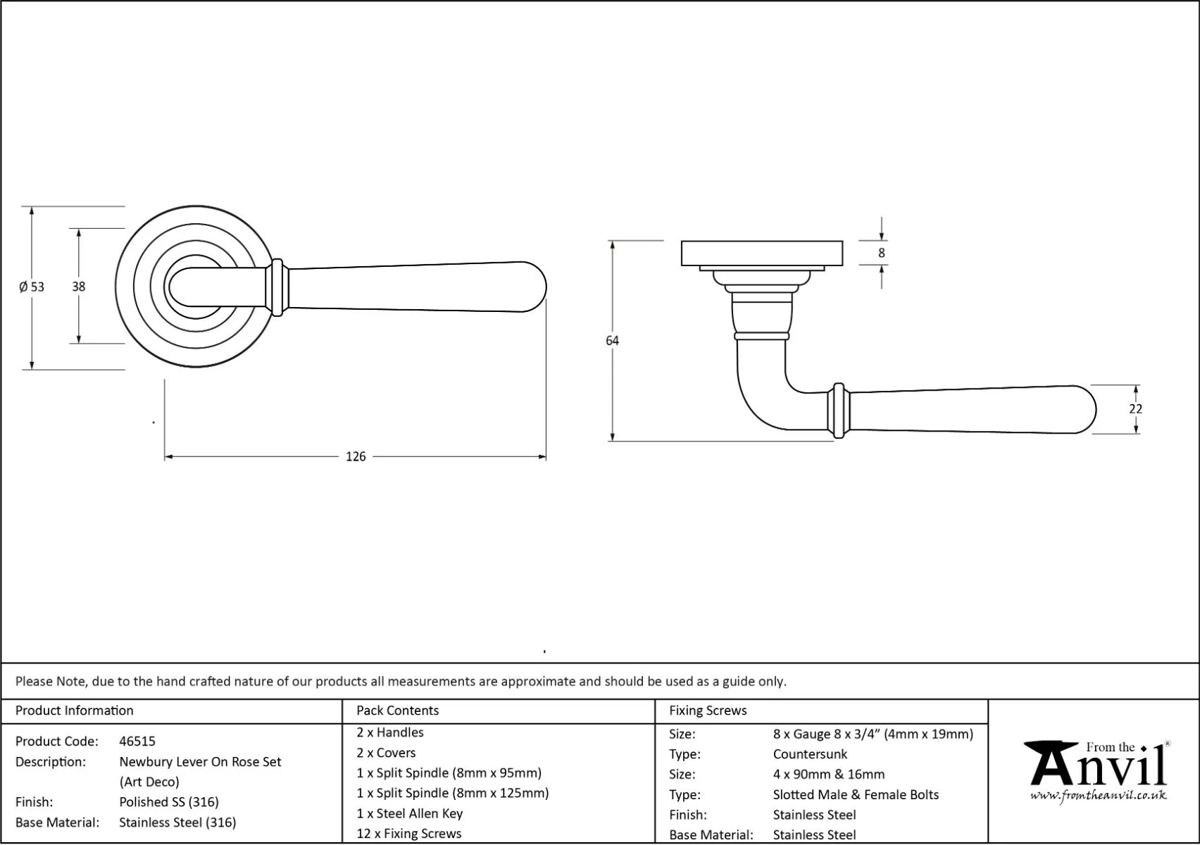 Set Polished SS (316) Newbury Lever On Art Deco Rose | 46515 | 46541 - Image 3