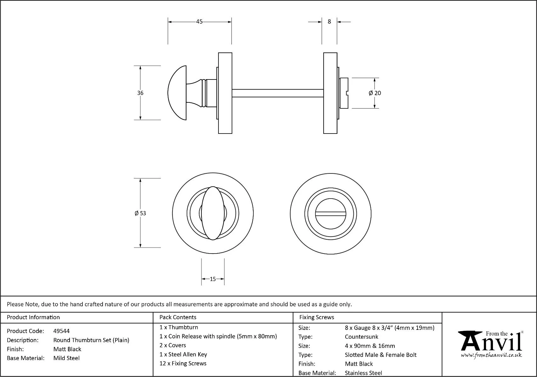From The Anvil Matt Black Round Bathroom Plain Thumbturn Set | 49544 - Image 3