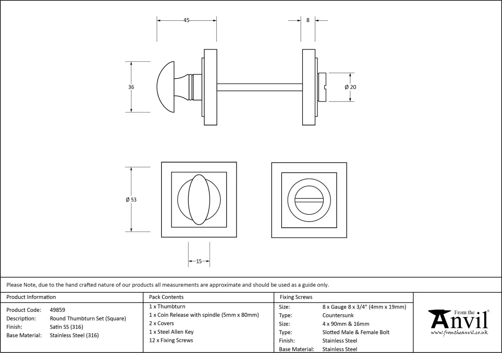 Satin SS (316) Bathroom Thumbturn Snib & Release (Square) | 49859 - Image 7