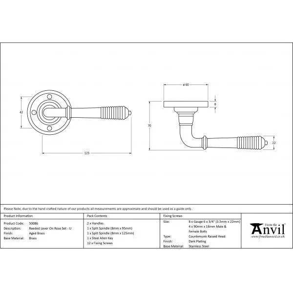 Aged Brass Reeded Lever On Rose | 50086 - Image 3