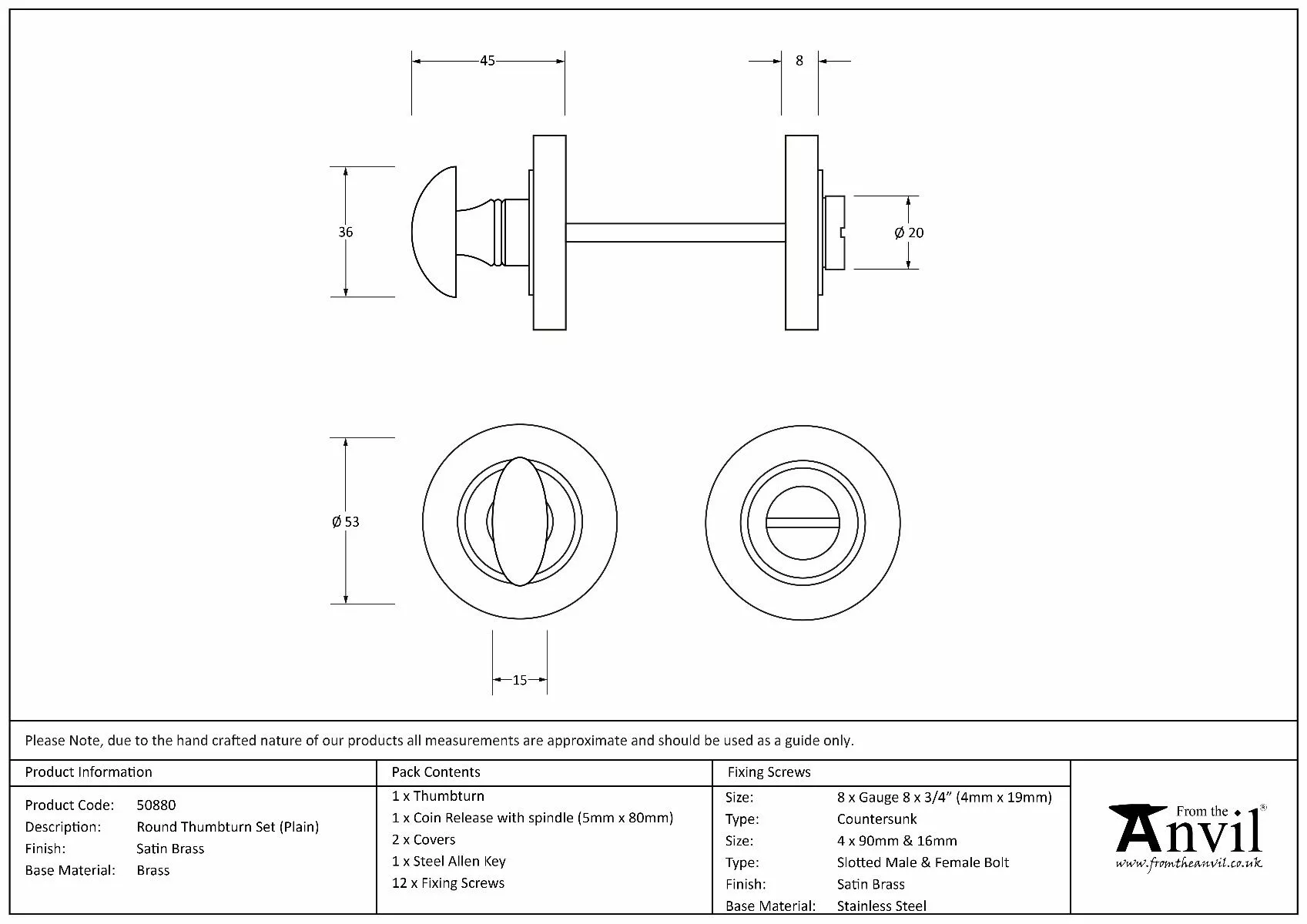 Satin Brass Round Thumbturn Set (Plain) | 50880 - Image 4