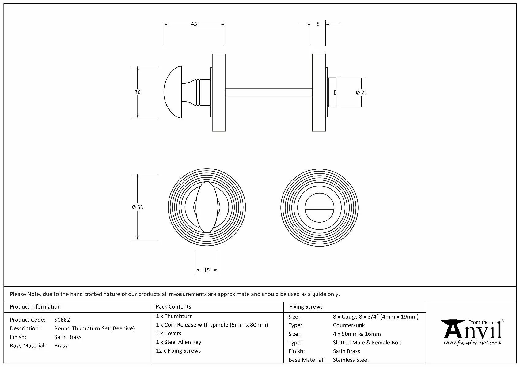 Satin Brass Round Thumbturn Set (Beehive) | 50882 - Image 4