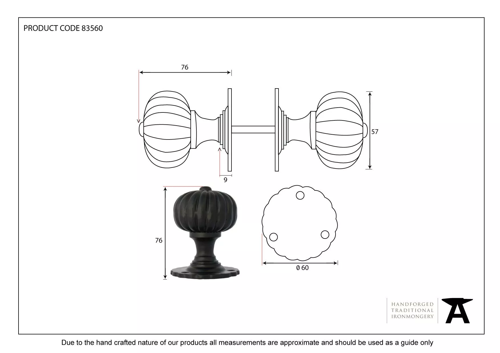 From The Anvil Set Black Flower Mortice Knob | 83560 - Image 3