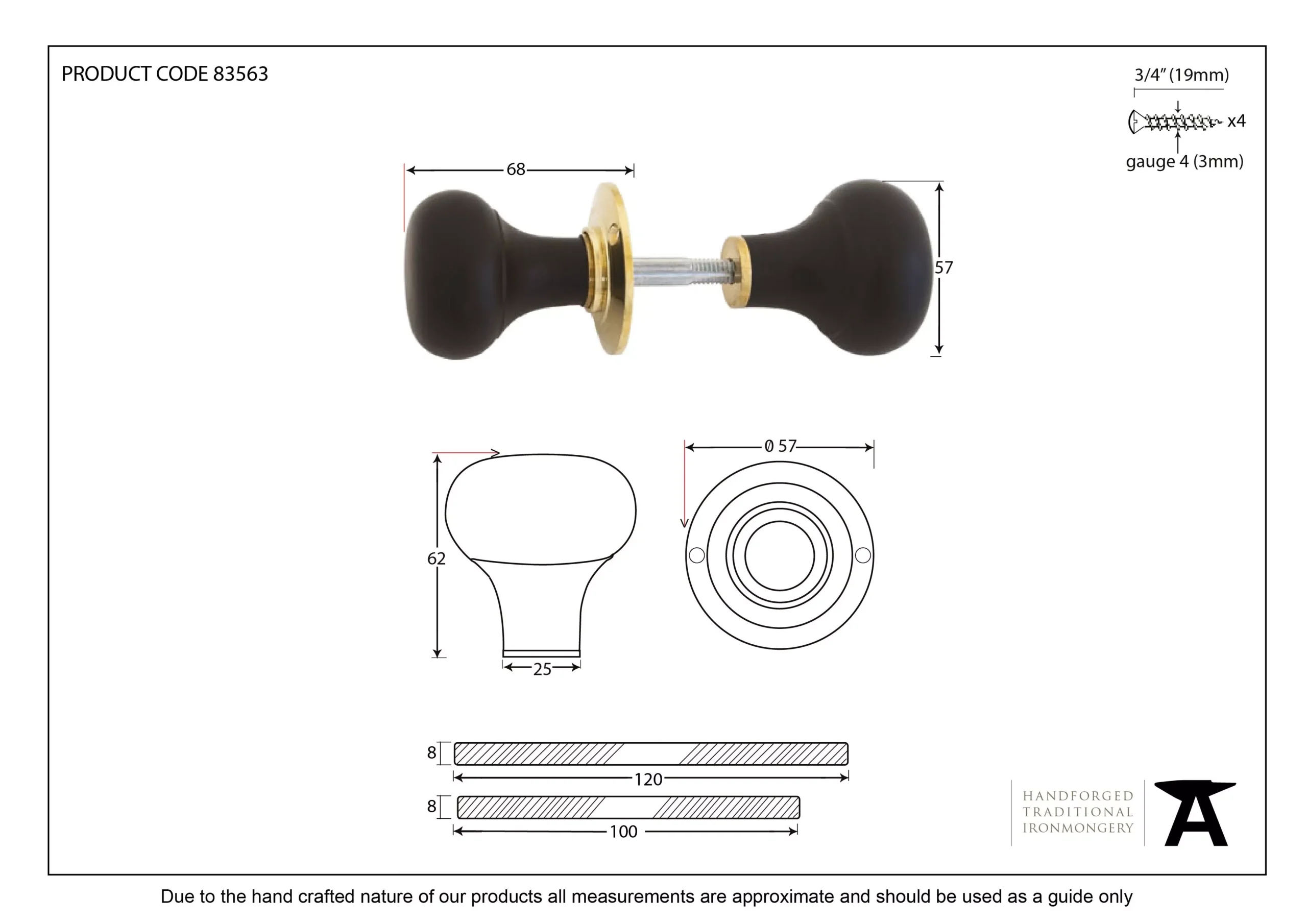 From The Anvil Set Nickel Ebony Bun Mortice / Rim Knob | 83838 - Image 2