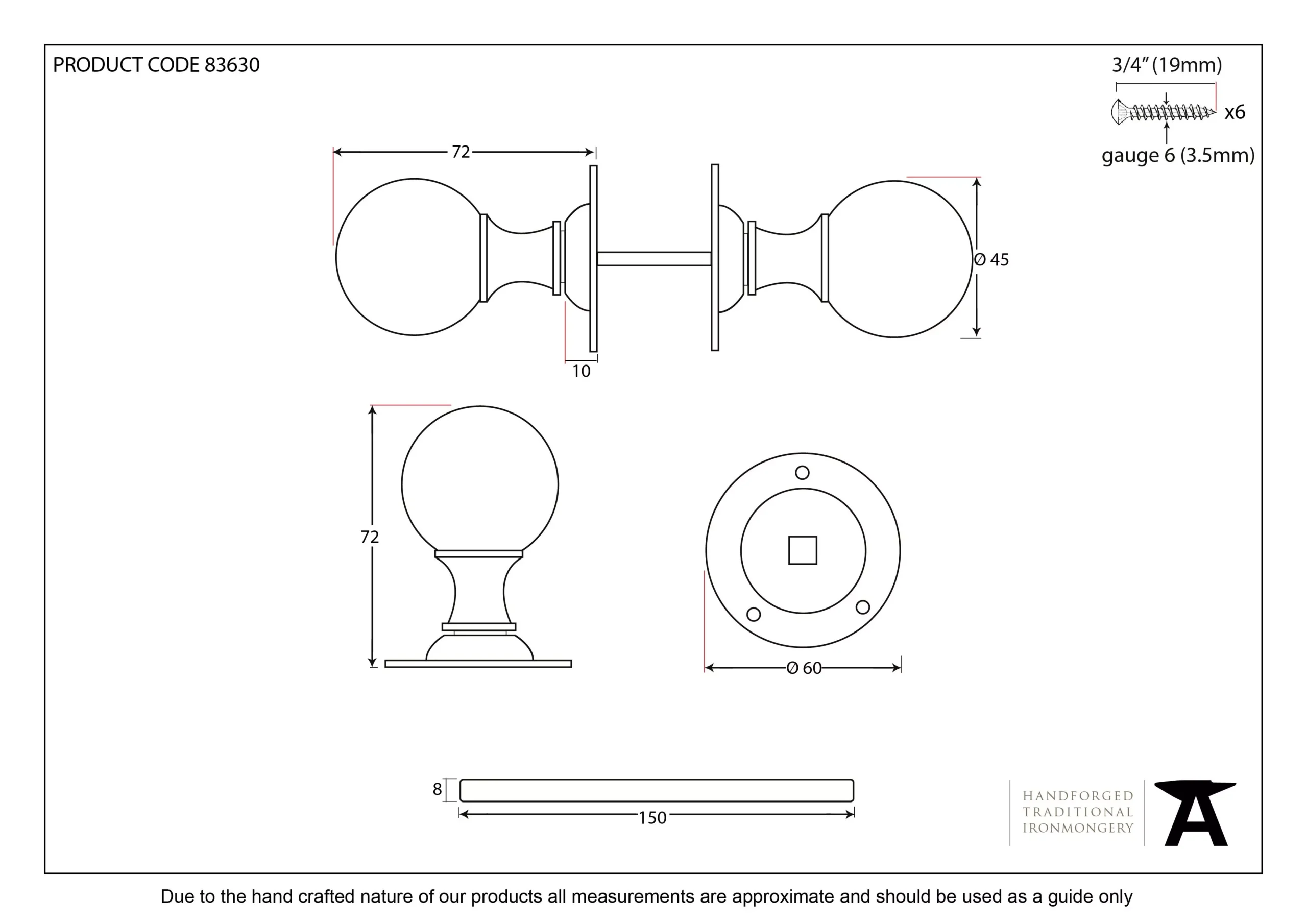From The Anvil Set Polished Nickel Ball Mortice Knob Set | 83632 - Image 2