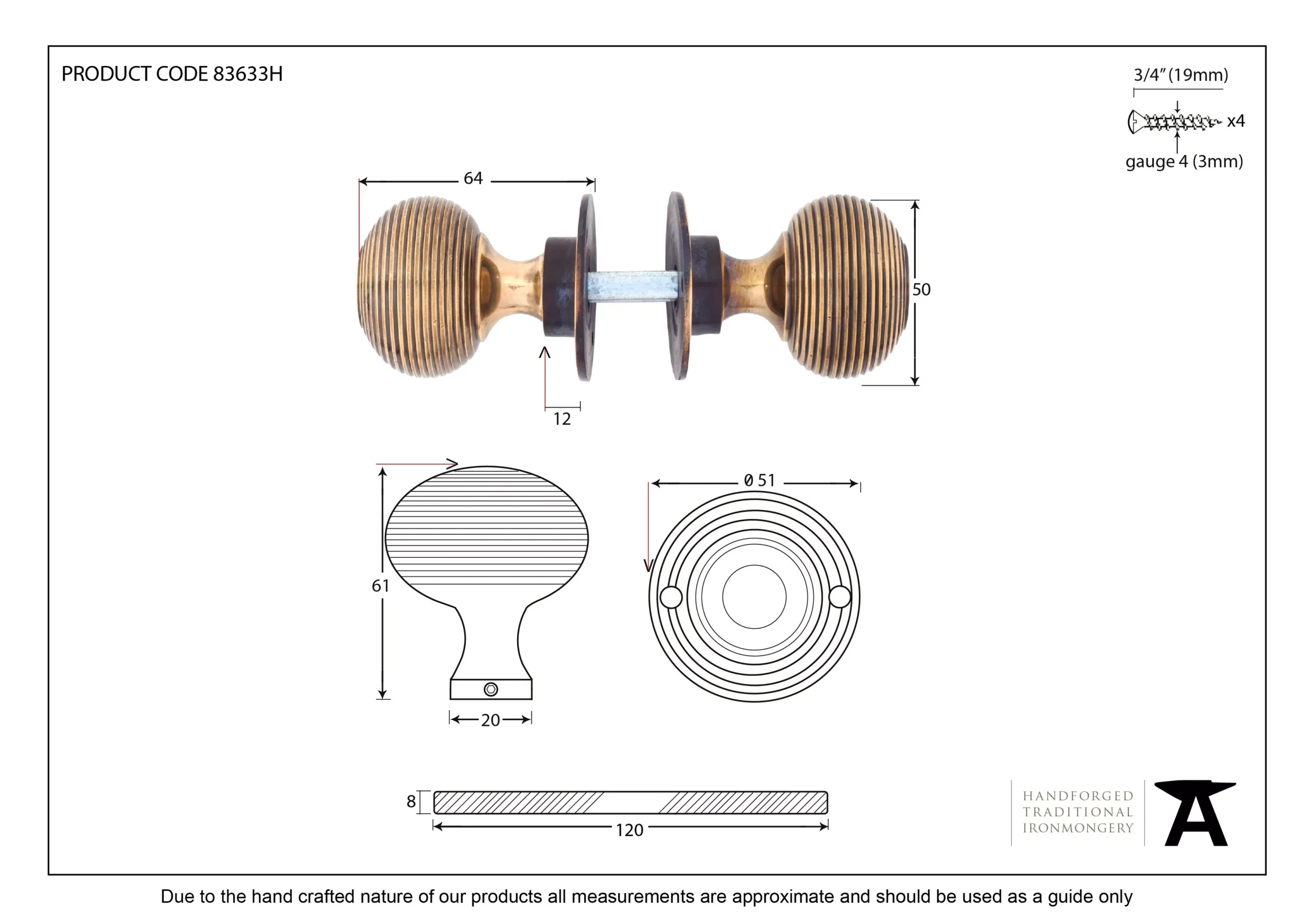 From The Anvil 50mm Aged Bronze Heavy Beehive Mortice / Rim Knob | 83947 - Image 2