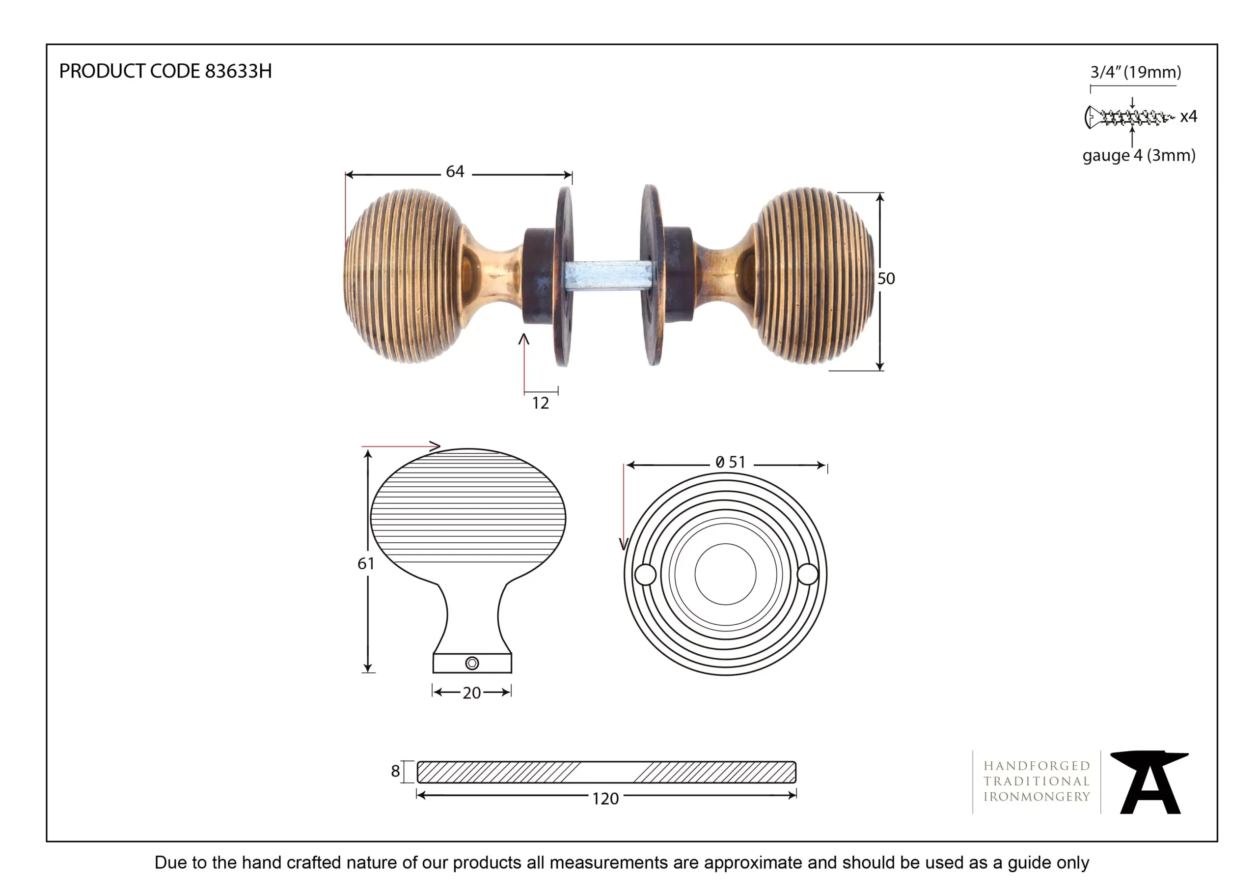 From The Anvil 50mm Polished Bronze Heavy Beehive Mortice / Rim Knob | 91926 - Image 2