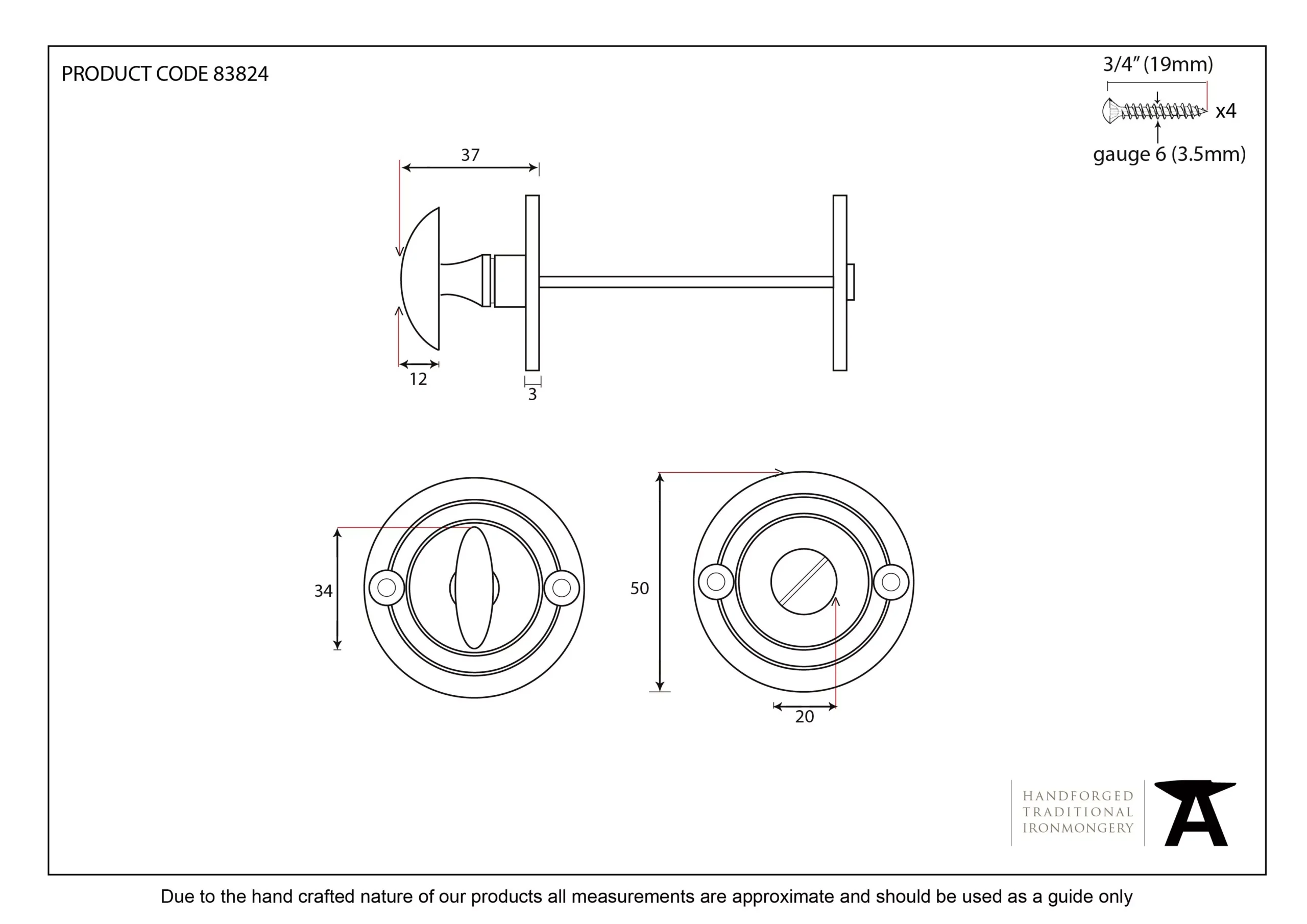 From The Anvil 50mm Aged Brass Bathroom Thumbturn & Snib Release | 83804 - Image 2