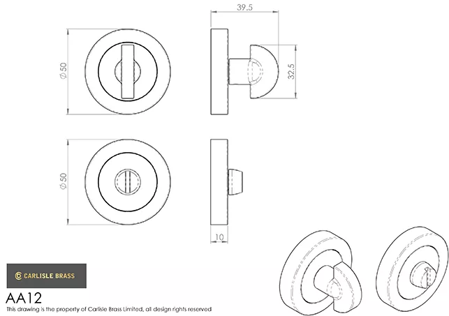 CARLISLE Manital Polished Brass Snib Thumbturn & Release With Long Spindle | AA12LPB - Image 2