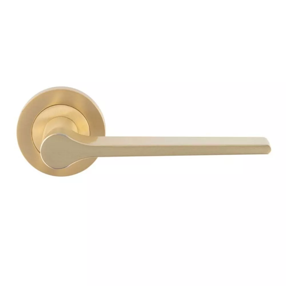 CARLISLE Satin Brass Velino Lever Handle On Round Rose | EUL020SB - Image 2