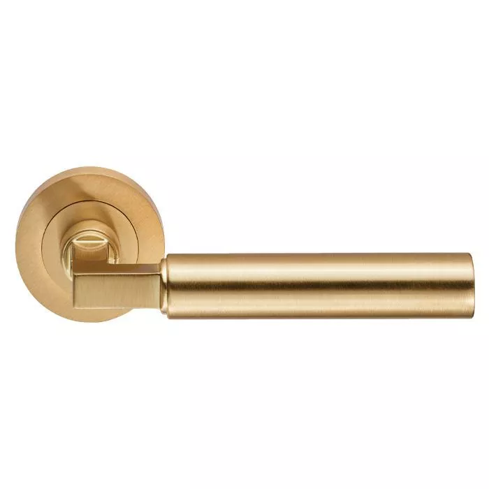 CARLISLE Set Satin Brass Amiata Lever Furniture On Round Rose | EUL040SB
