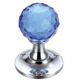 Set Fulton & Bray 50mm Facetted Blue Glass Ball Mortice Knob | FB401CPB