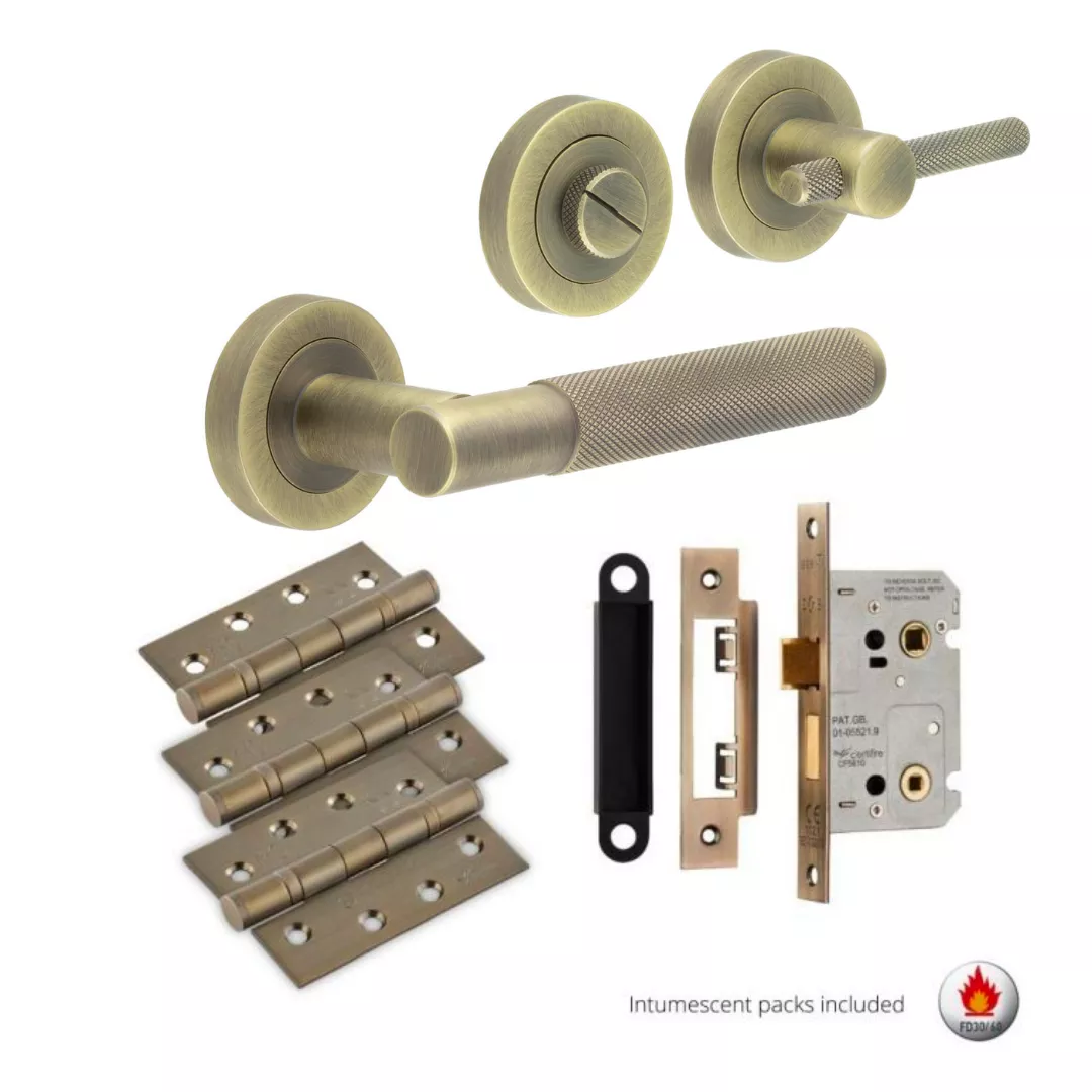 Antique Brass JV850AB Knurled Handle Door Kit - Bathroom - Image 2