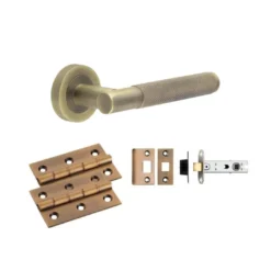Antique Brass JV850AB Knurled Handle Door Kit - Latch