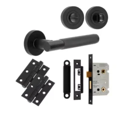Matt Black JV850MB Knurled Handle Door Kit - Bathroom