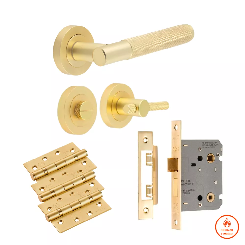 Satin Brass Bari Knurled Bathroom Door Pack - JV850SBBP - Image 2