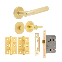 Satin Brass Bari Knurled Bathroom Door Pack - JV850SBBP
