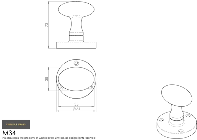 CARLISLE Set Manital Polished Chrome Oval Mortice Knob | M34CP - Image 2