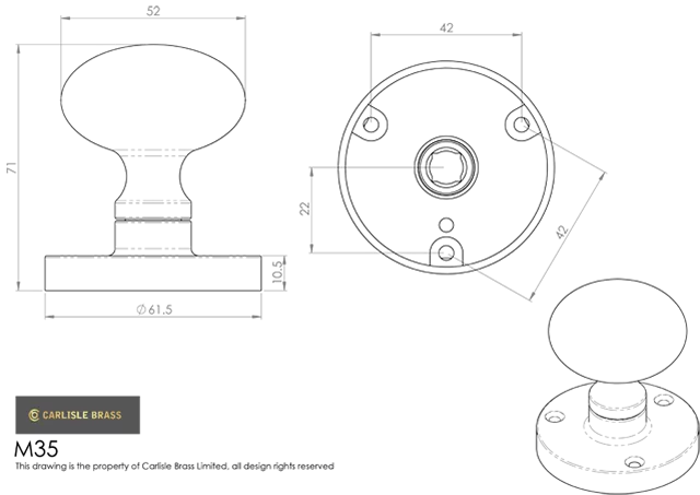CARLISLE Set Manital Dark Bronze Victorian Mushroom Mortice Knob | M35DB - Image 2
