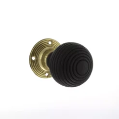 Atlantic Set Old English Ebony Wood Whitby Round Reeded Mortice Knob With Polished Brass Rose | OE60RREMKPB