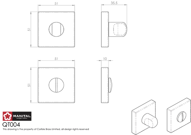 CARLISLE Manital Brushed Bronze Matt Snib Thumbturn & Release On Square Rose | QT004AB - Image 2