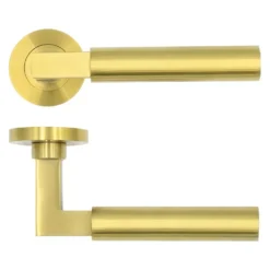 Satin Brass Garda Lever On Round Rose | RT050PVDSB