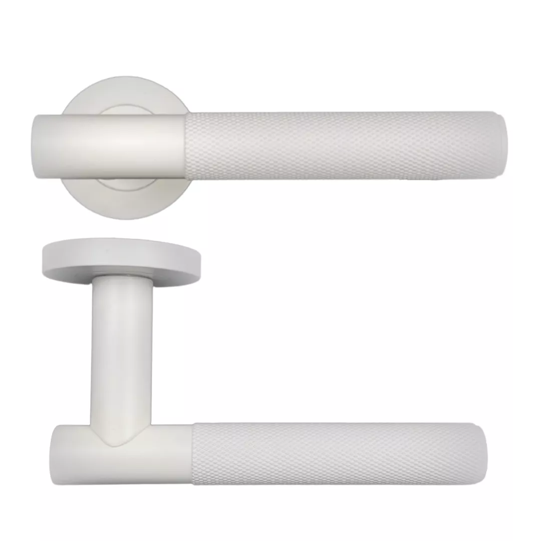 Matt White Orta Knurled Lever On Round Rose | RT060PCW