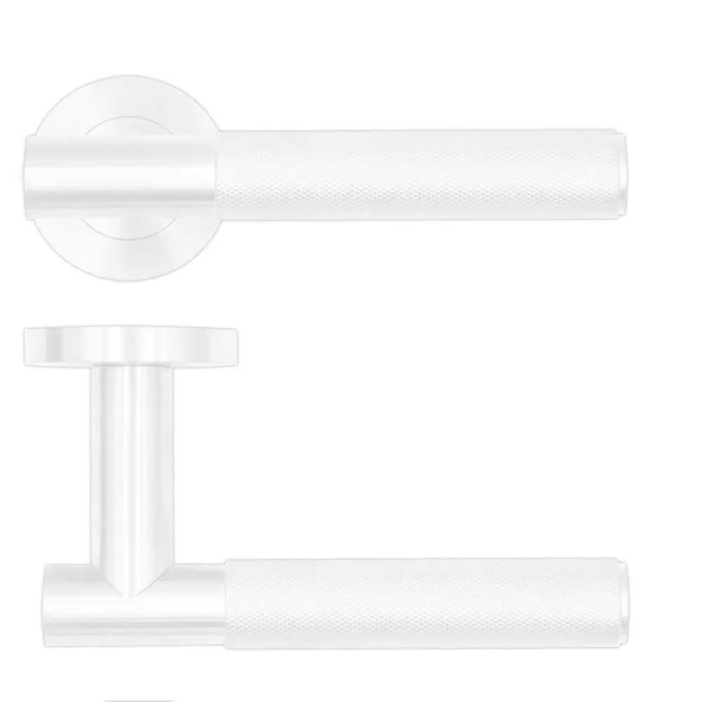 Matt White Orta Knurled Lever On Round Rose | RT060PCW - Image 3