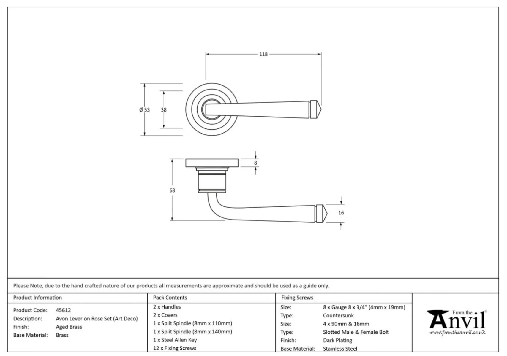 Set From The Anvil Aged Brass Avon Lever On Art Deco Rose | 45612 | 49946 - Image 2