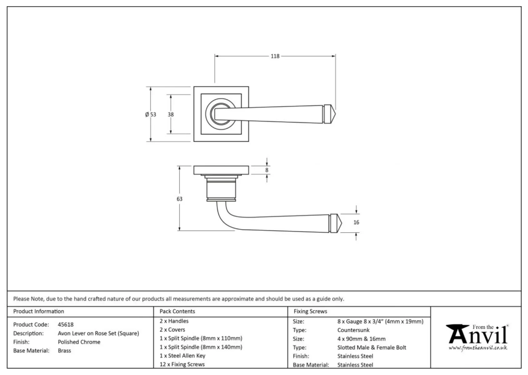 Set From The Anvil Polished Chrome Avon Lever On Square Rose | 45618 - Image 3