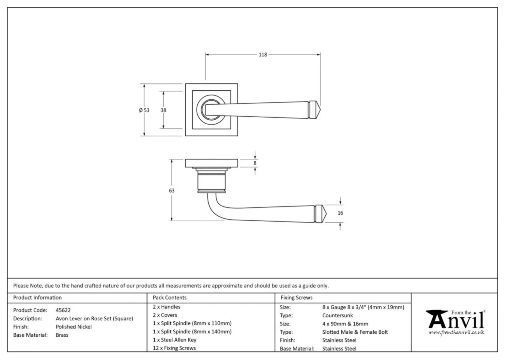 Set From The Anvil Polished Nickel Avon Lever On Square rose | 45622 - Image 3