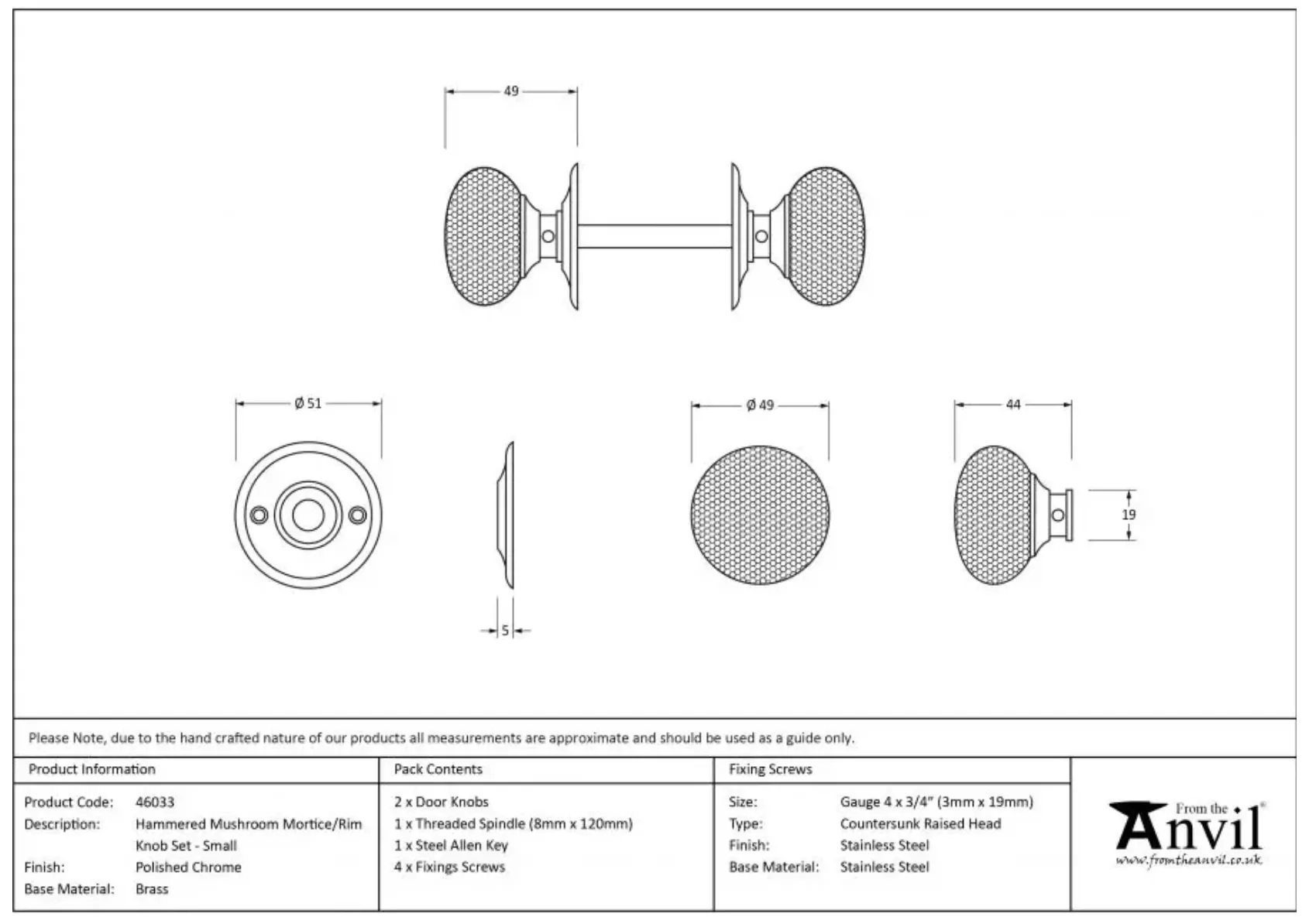 From The Anvil Set Polished Chrome Hammered Mortice / Rim Knob | 46033 - Image 3