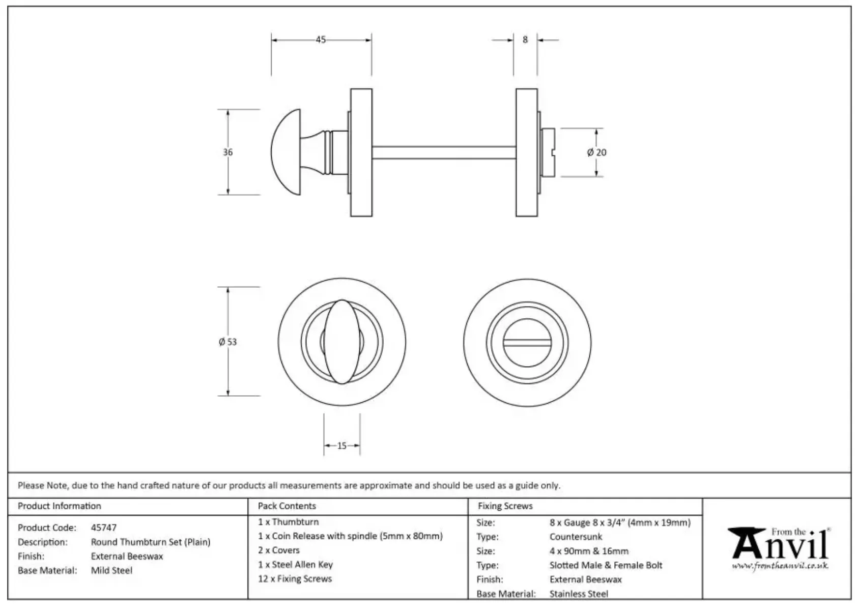 From The Anvil External Beeswax Round Bathroom Plain Thumbturn Set | 45747 - Image 3