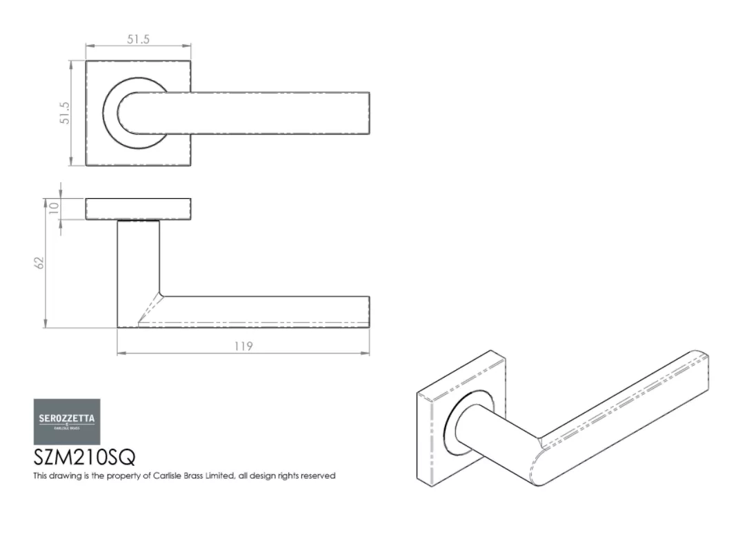 Carlisle Brass Polished Chrome Serozzetta Edge Latch Furniture On Square Rose | SZM210SQCP - Image 2
