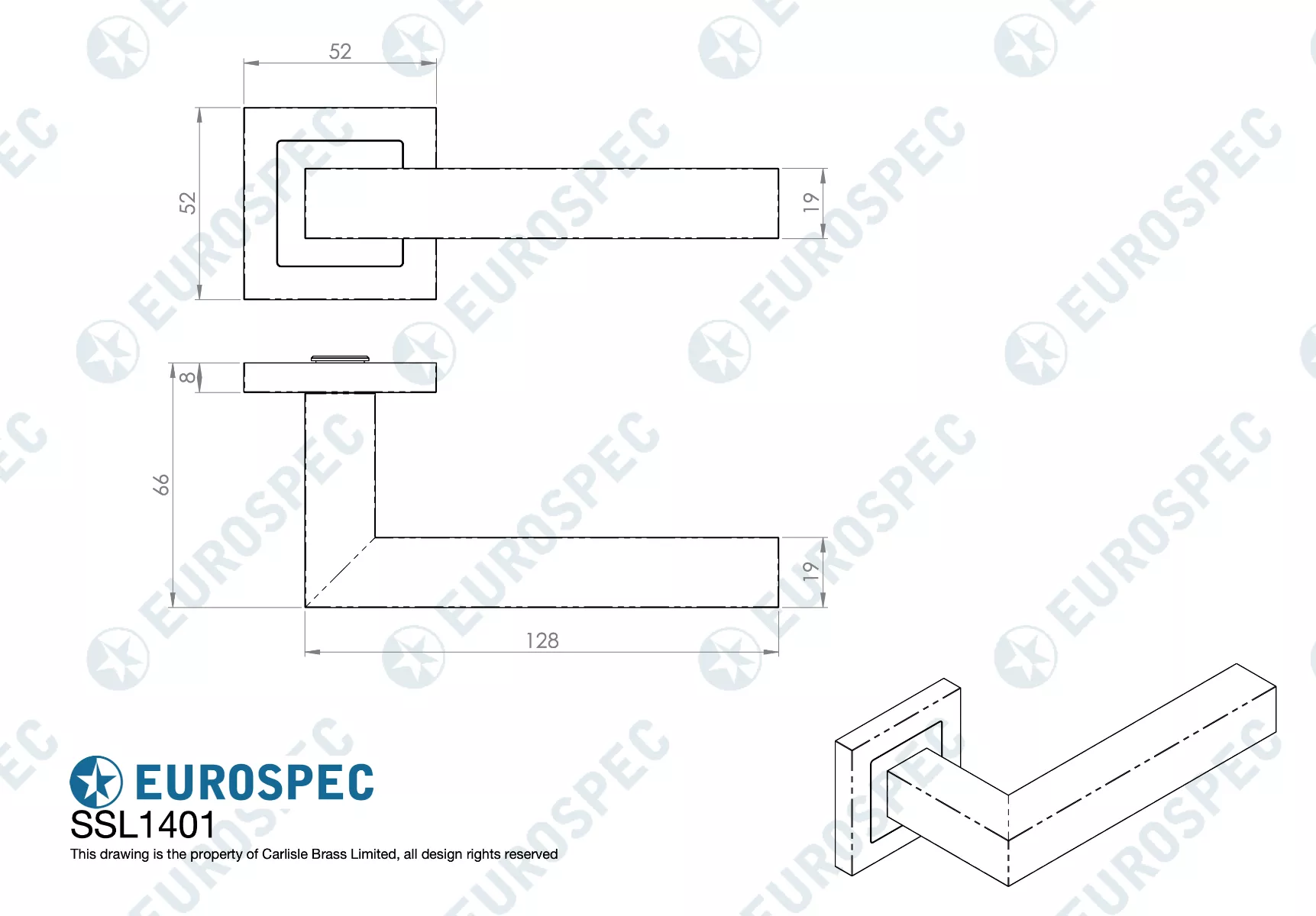 CARLISLE Set Satin Stainless Steel SSL Alvar Lever On Square Rose | SSL1401SSS