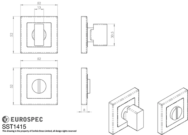CARLISLE Satin Brass Square Thumbturn Snib & Release | SST1415SPVD - Image 2