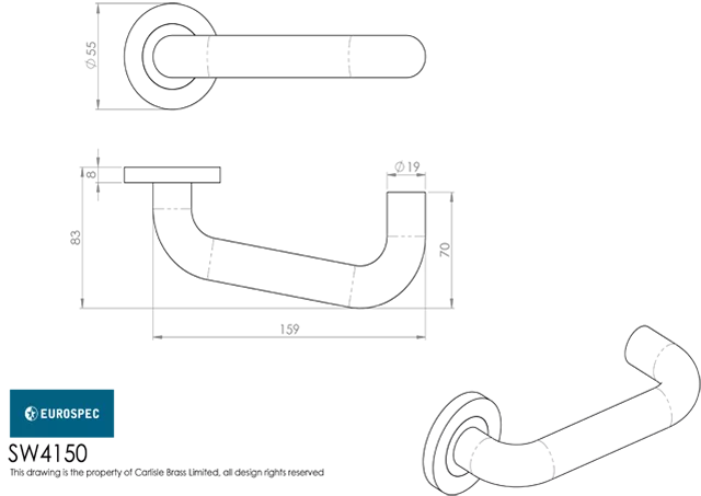 CARLISLE Set Steelworx 316 RTD Grade 4 Safety Lever On Rose | SWL4150SSS - Image 2